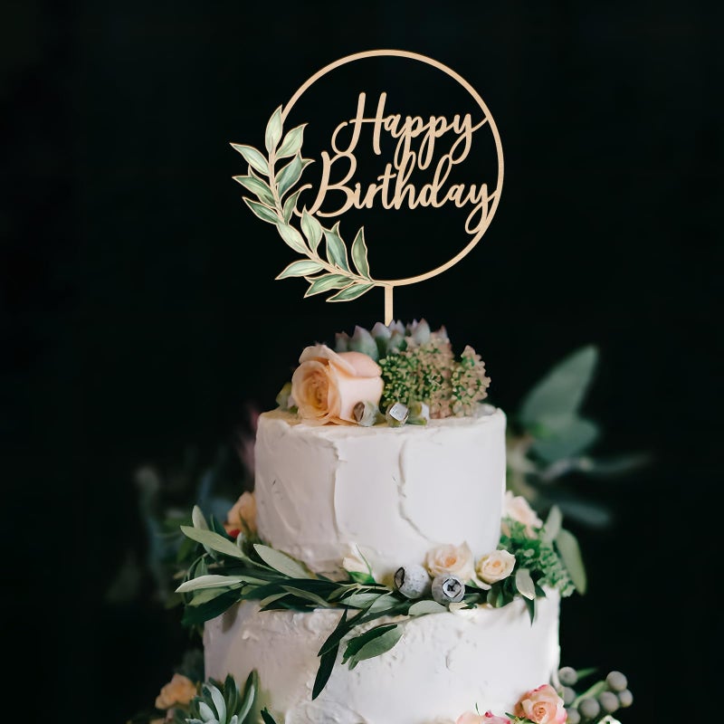 غلاف كعكة عيد ميلاد سعيد من الخشب الأخضر لتزيين كعكة عيد الميلاد (تصميم 02) - Image 3
